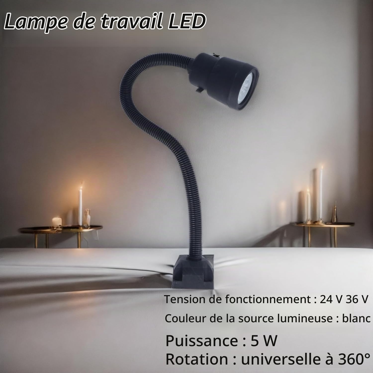 Qcwwy Lampe de Travail à LED pour Machine 5 W, Lampe à LED Universelle à Tige Flexible pour Machine-outil CNC 24V 36V Lampe de Travail à LED Rotation à 360 Degrés pour Machine-outil CNC