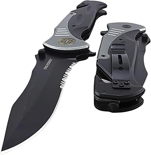 TAC-FORCE Extra Large Grey 10.5" Every Day Carry Hunting, Outdoor Rescue Style Folding Pocket Knife