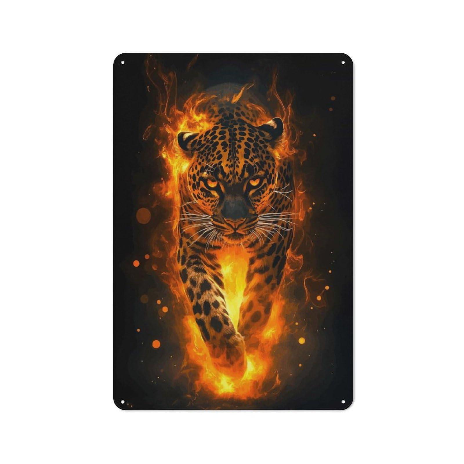 Junmoney Style-24 Retro Fiery Leopard Metal Gift Sign 30X20cm, Home Wall Decor For Flat, Dorm Room, Lounge Or Cafe