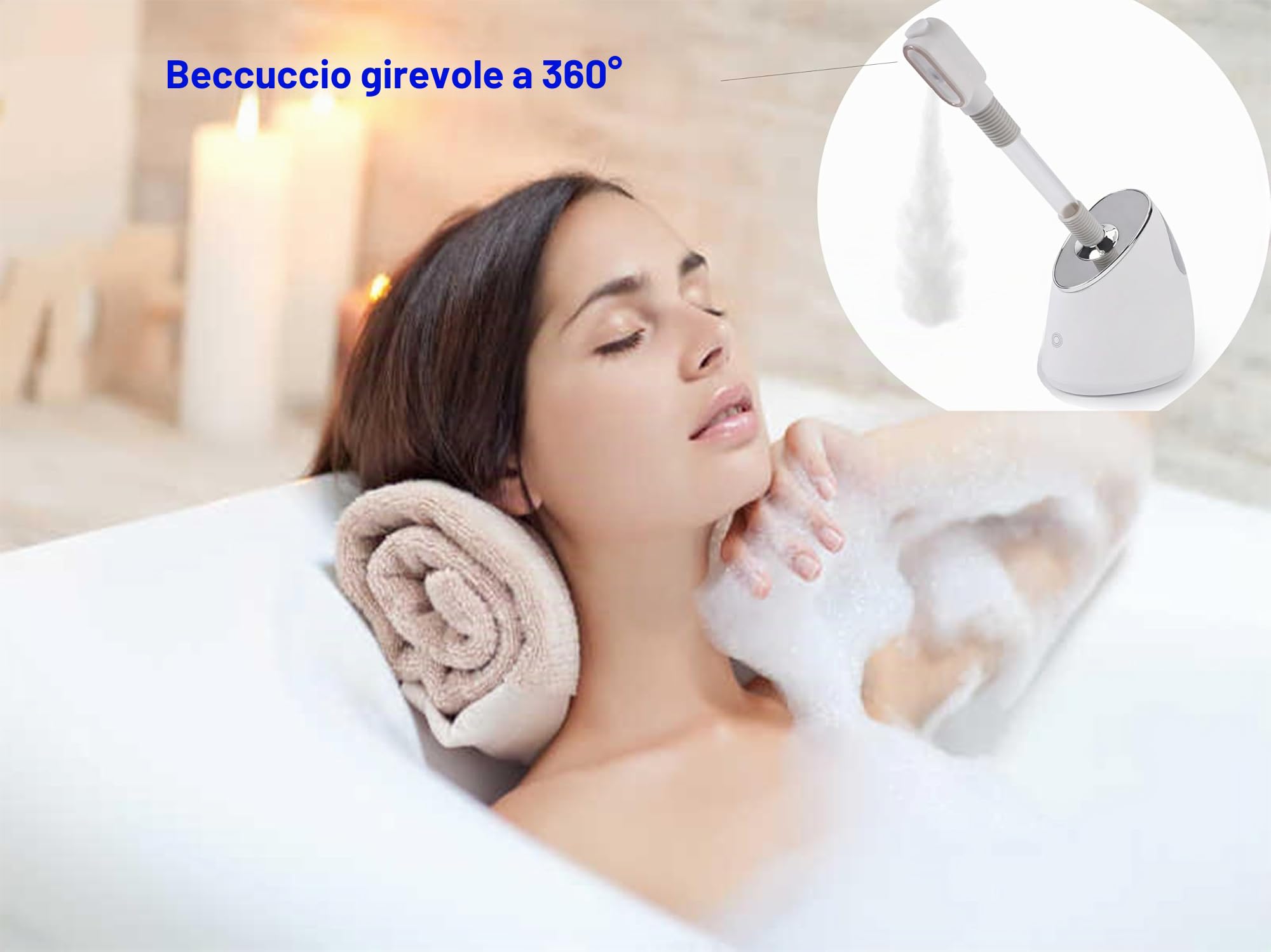 Vapore Facciale Estensibile, Umidificatore Caldo Pulizia Profonda della Pelle, Vapore Nano Ionico per il Viso, Idratazione Quotidiana della Pelle,Vapore per il viso ruotabile a 360°