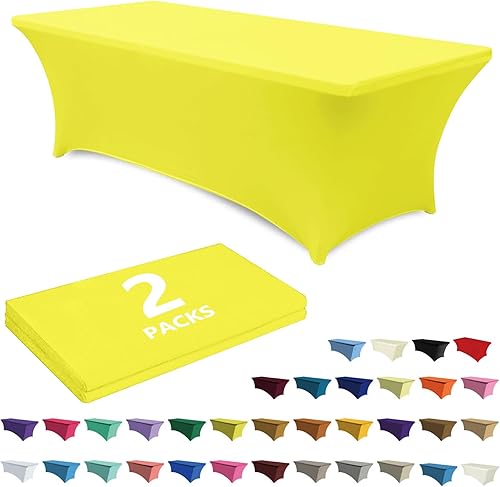 Miniatura 39 de ABCCANOPY Paquete de 2 manteles de elastano negro de 6 pies, elásticos, resistentes a las arrugas, reutilizables, para mesa plegable rectangular