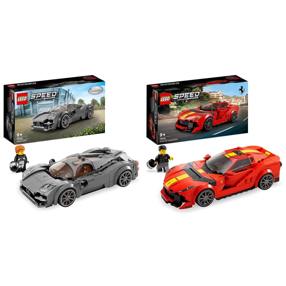 LEGO76915 Speed Champions Pagani Utopia Race Car Toy Model Building Kit & 76914 Speed Champions Ferrari 812 Competizione, Sports Car Toy Model Building Kit, 2023 Series, Collectible Race Vehicle Set