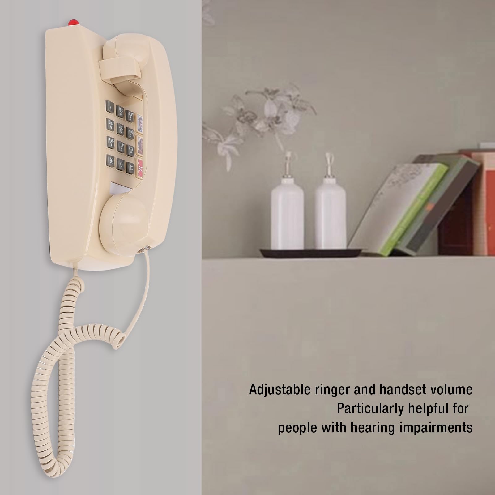 Telefon Stacjonarny w Stylu Retro, łatwy w Obsłudze, 3-stopniowy Poziom Głośności, Montowany na ścianie Telefon Stacjonarny do Domowego Biura, ścienny z funkcją