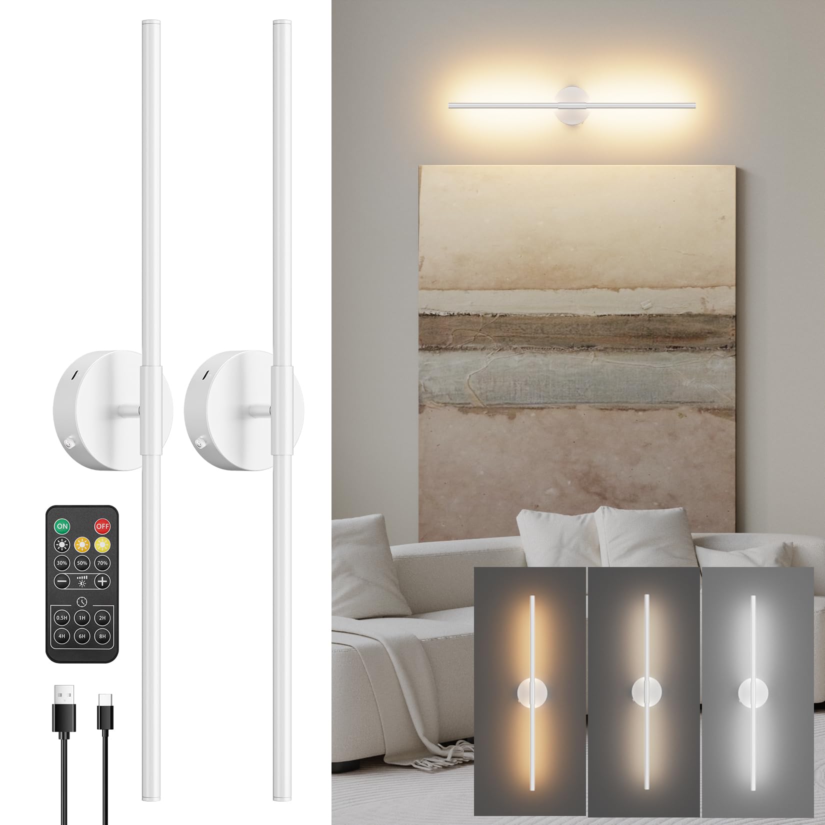 HEERTTOGO Batterij-wandlamp voor binnen, 10.000 mAh, USB-C-oplaadbare draadloze wandlamp, dimbare touch-wandlamp met batterij, 350 graden draaibaar, zwart HEERTTOGO Batterij-wandlamp voor binnen, 10.000 mAh, USB-C-oplaadbare draadloze wandlamp, dimbare touch-wandlamp met batterij, 350 graden draaibaar, zwart