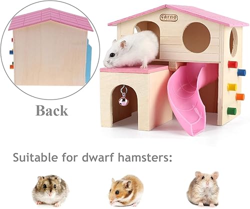 Miniatura 4 de kathson Casa de hámster para animales pequeños para mascotas con divertida escalera de escalada deslizante de madera para jugar juguetes masticables