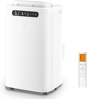 14000 BTU Portable Air Conditioners with Heater,Cools Up to 700 Sq.Ft, Quiet Portable AC Unit with Remote Control & Installation Kits for Large Rooms,White