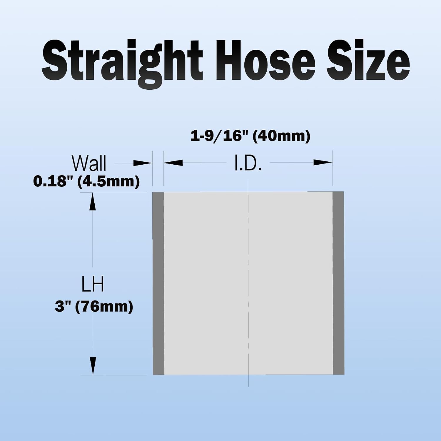 Automotive Silicone Tubing, 1-9/16" (40mm) ID Straight Hose，3"(76mm) Leg Length，3-Ply High Performance Coupler Universal Silicone Hose (Black)