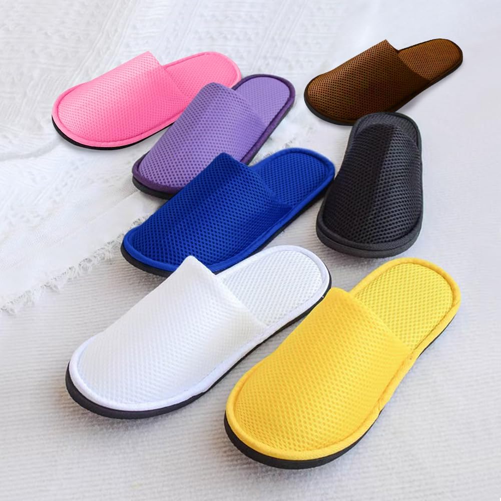 GONG GONG 6-8 Pairs Mash Cloth Disposable Slippers, Machine Washed & Reused, Closed Toe Guest Slippers for Guest, Bathroom, House, Hotel, Party, SPA