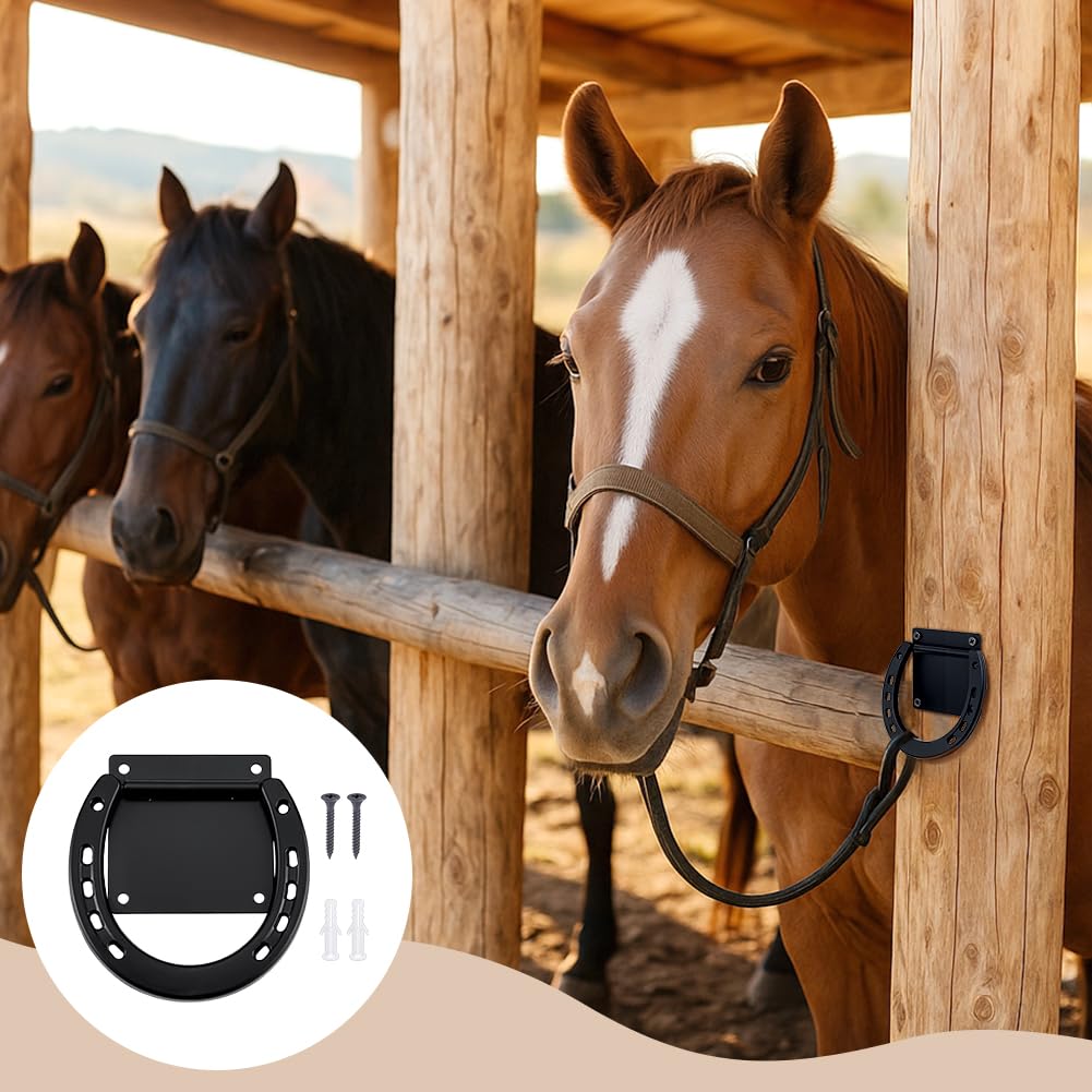 8 anneau D'Attache pour Chevaux Anneaux D'Attache Robustes en Métal avec Vis (64 pièce) Équipement D'Entraînement pour Chevaux de Trait Accessoires pour Écurie Noir