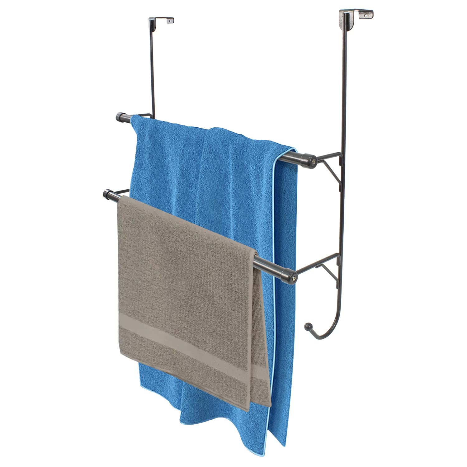 Daniel James Housewares 2 Tier Grey 2/4 Tier Over The Door Towel Rails Rack Hanger Holder Bathroom Storage Organizer (2 Tier Grey)