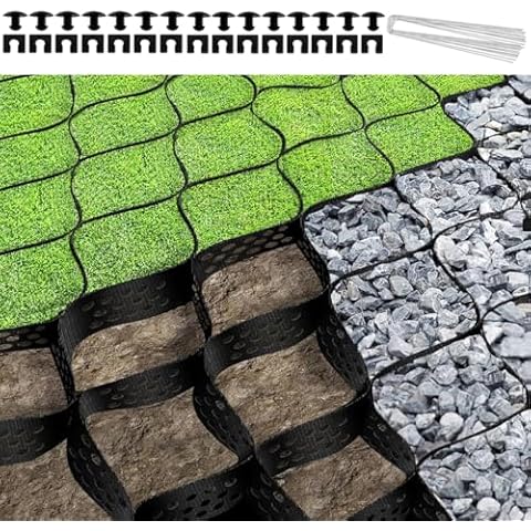 Gravel Ground Grid 9ft x 17ft, Geo Grid for Ground Gravel 2 Inch Thick Driveway Grids Stabilization System, Geocell Ground Grid for Garden Landscaping Parking Lots Slope Cover