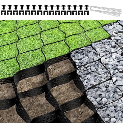 Rejilla de tierra de grava, rejilla geográfica de 9 x 17 pies para grava de tierra, sistema de estabilización de rejillas de entrada de 2 pulgadas de grosor, rejilla de tierra Geocell para jardín,