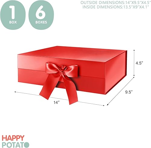 Miniatura 6 de HAPPY POTATO 6 cajas de regalo con cinta de 13.5 x 9 x 4.1 pulgadas, cajas de regalo rojas con tapas y cinta, cajas de propuesta de dama de honor,