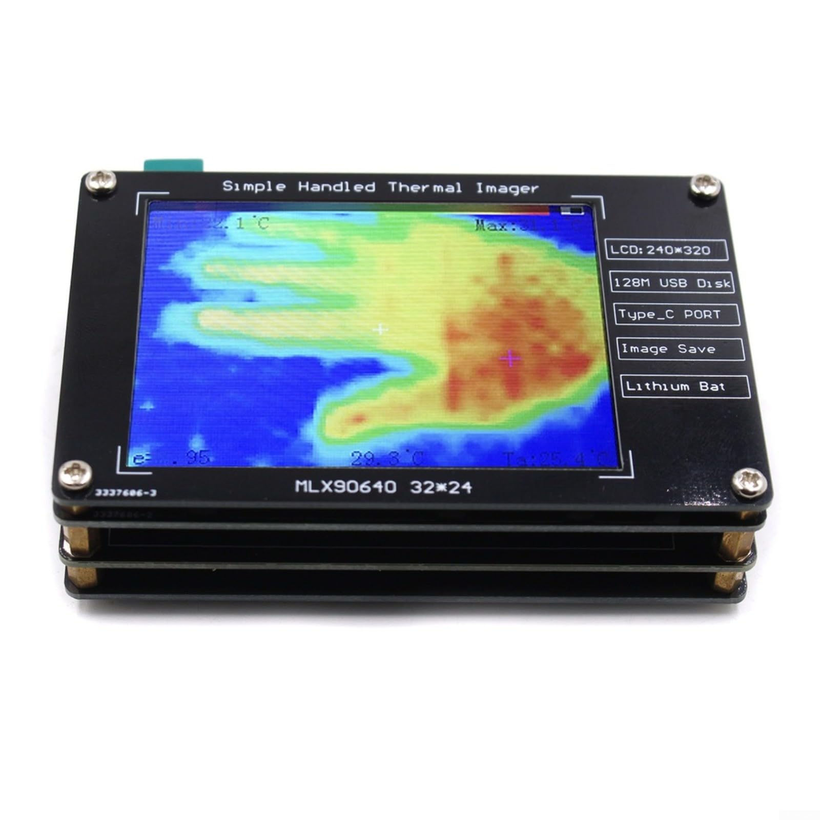MLX90640 Cámara termográfica portátil con LCD de 2.8 pulgadas, detector de temperatura IR de -40 a 300 °C, actualización de 8 Hz para placa de circuito HVAC DIY