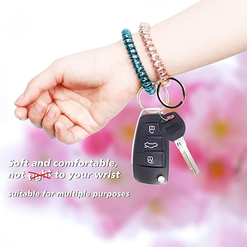 Miniatura 3 de BIHRTC 6 llaveros de bobina de muñeca para llavero de automóvil, pulsera de plástico en espiral con resorte flexible, correa elástica para muñeca,