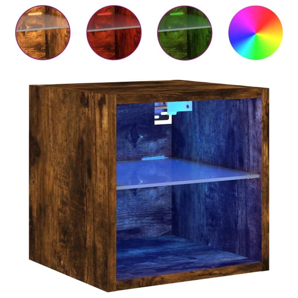 Muebles TV Muebles de Salon Armario cocinaMuebles TV de Pared Luces LED 2 uds Roble Ahumado 30x28,5x30 cm