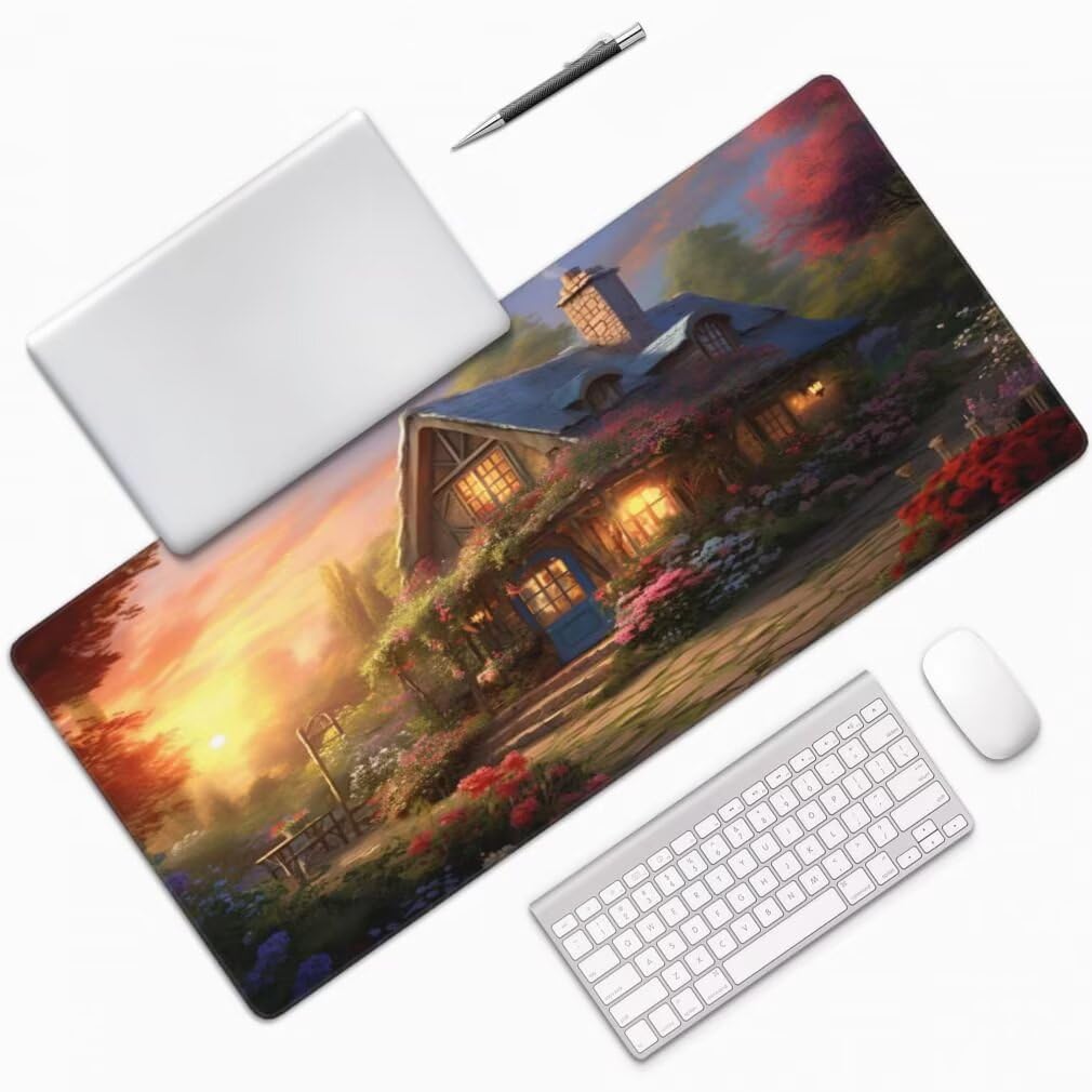 Alfombrilla Raton XXL 1200 x 600 x 3 mm, Mouse Pad Grande Gaming, Alfombrilla de Raton Casa de Cuento de Hadas Mousepad Lavable Impermeable y Antideslizante para Juegos Y Oficina (Paisaje) -MP1529