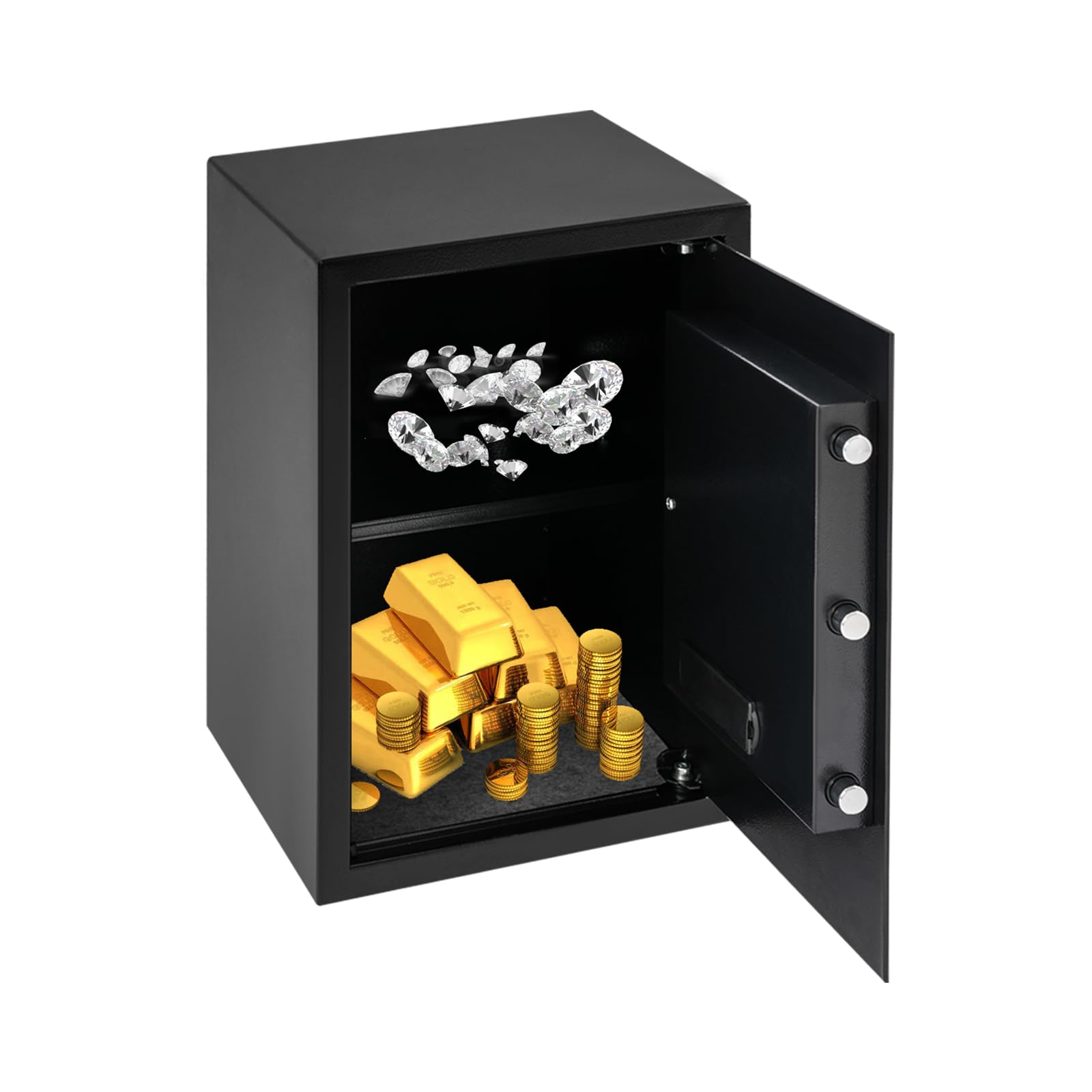 Caja fuerte electrónica de acero de alta seguridad con sistema de alarma, capacidad de 2 niveles y apertura de emergencia para llaves, para casa, oficina, joyas y documentos (35 x 31 x 50 cm, negro)