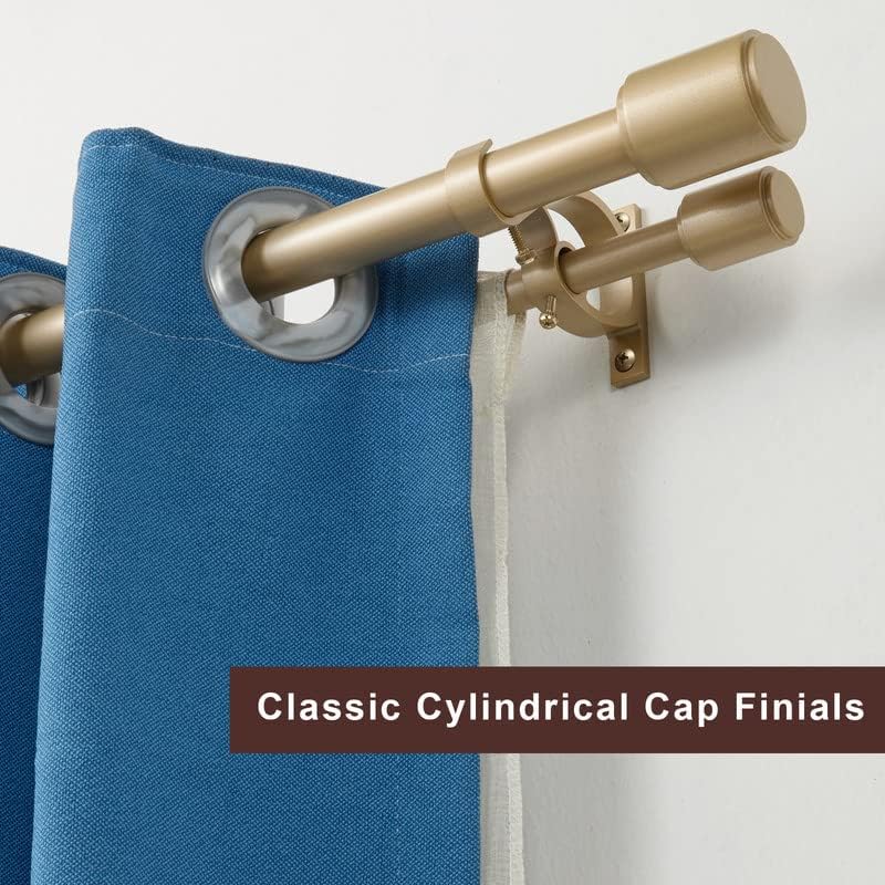 Double Curtain Rods for Windows 72-144 Inches, Double Drapery Rod Decorative Curtain Rod with Cap Finials, 1 Inch Front and 5/8 Inch Back Dual Curtain Rod Adjustable Double Window Rods Light Gold Light Gold 72-144"