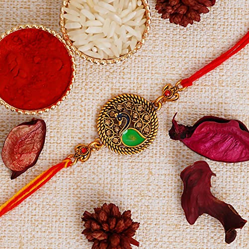 Image of eCraftIndia Golden Designer Bro Kids Rakhi with Roli Chawal Pack | Raksha Bandhan Rakhi