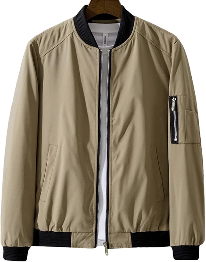 Amazon メンズ Ma 1 ジャケット スタジャン 春 秋 ジャンパー 薄手 ブルゾン 長袖 無地 カジュアル アウター Khaki M コート ジャケット 通販