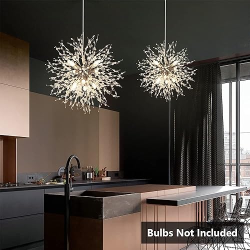 Miniatura 8 de Depuley Candelabros modernos de cristal, candelabro de fuegos artificiales de diente de león, lámparas colgantes de 8 luces, iluminación colgante