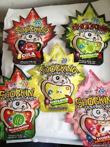 SHOCKING POPPING CANDY 20 POUCHES PER PACK ASSORTED FLAVORS 5 TASTES