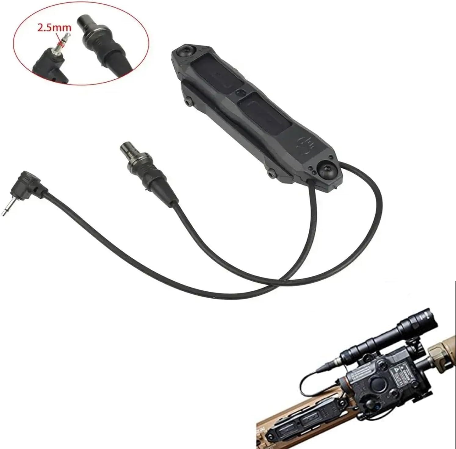 Gembed Peq 15 Dual Pressure Switch,Tactical Remote Flashlight Tape Switch Tactical Light Plug 2.5mm Plug Double Switch Control Light Mlok Flashlight Mount M300 M600 PEQ15 Airsoft DBAL Series(Black)