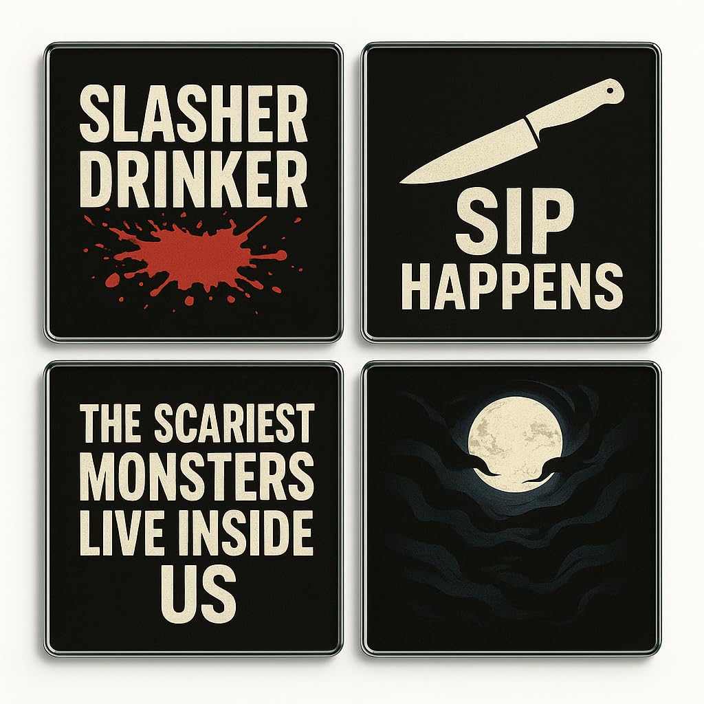 The Plum Penguin Chilling Sips Acrylic Coaster Gift Set Of 4 Design - Horror Film Inspired Home Decor For Movie Lovers