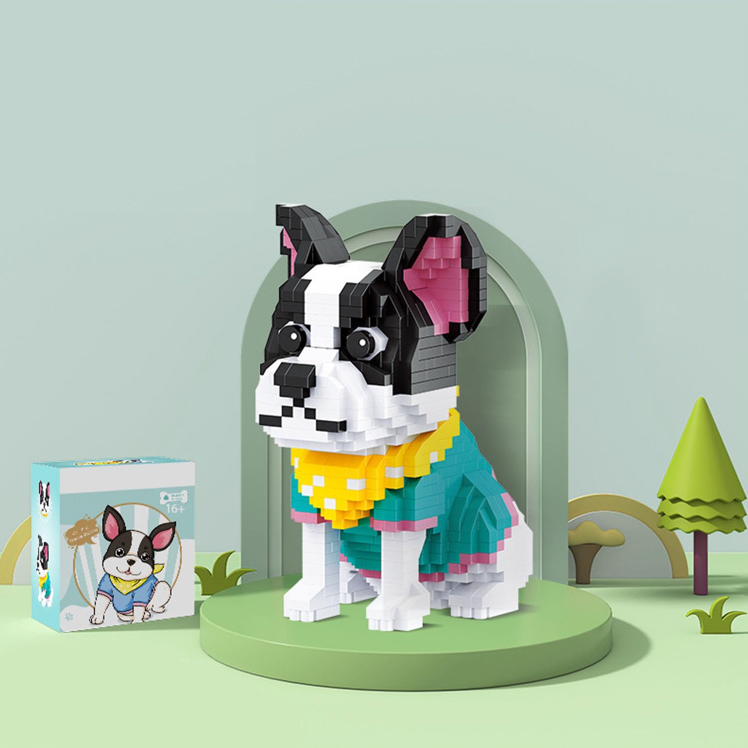 Rompecabezas de ladrillos con diseño de perro bulldog francés, en forma de corazón, juego de bloques de construcción 3D, decoración del hogar, 53 piezas
