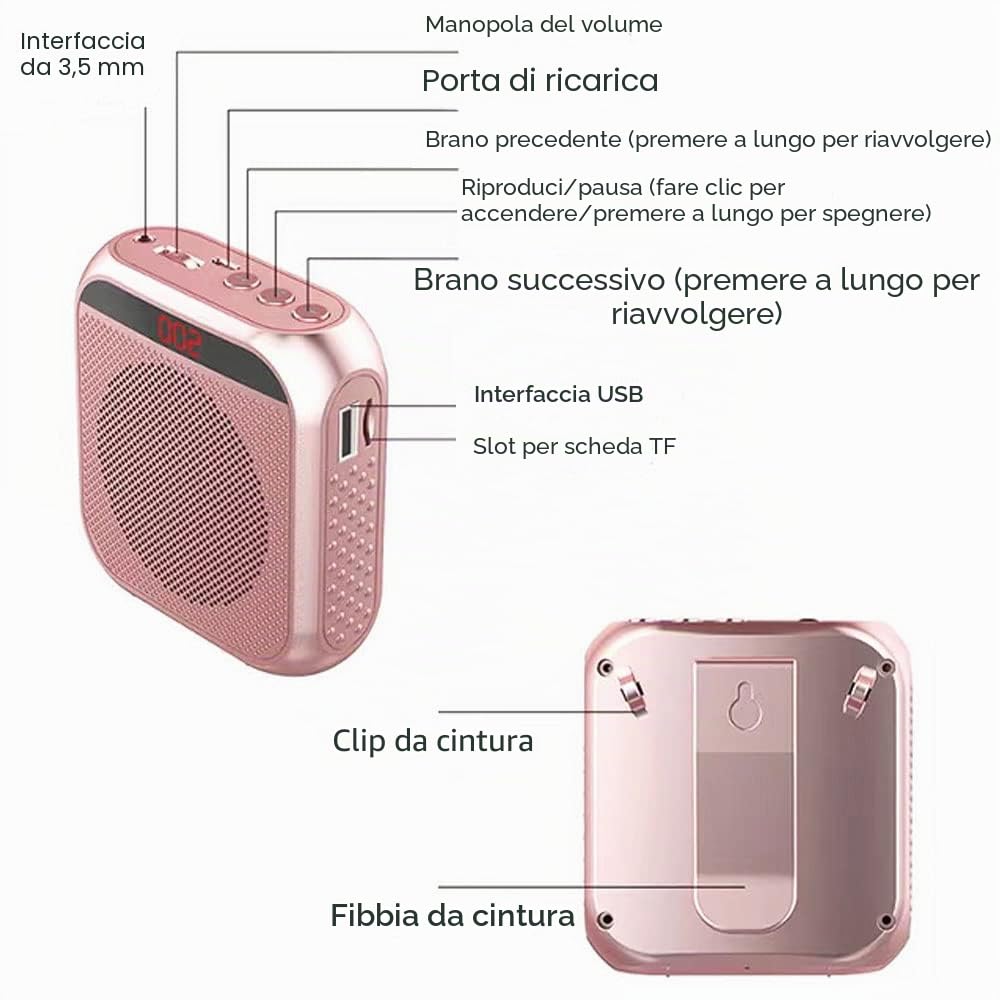 Amplificatore Vocale Portatile per Insegnanti, 2200mAh Ricaricabile con Cassa per Guida Turistica, Riunione, Yoga, Aula (Nero)