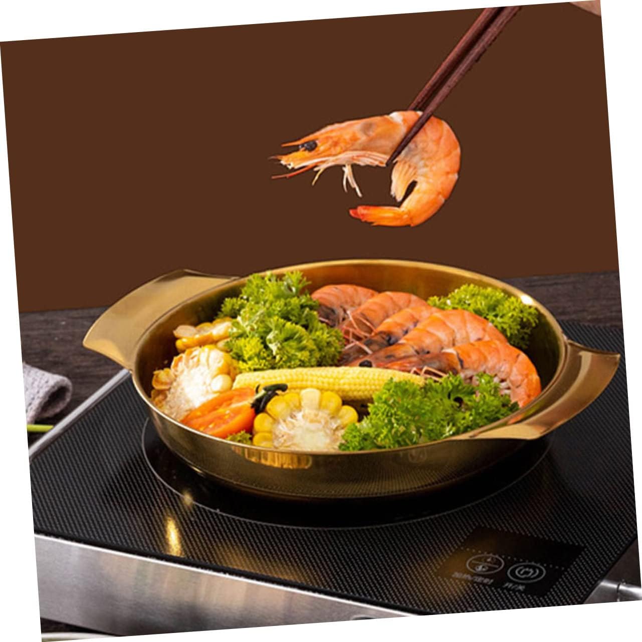 Korean Style Seafood Cooking Pot Stainless Steel Double Handle Paella Pan for Ramen Soup and Home Cooking