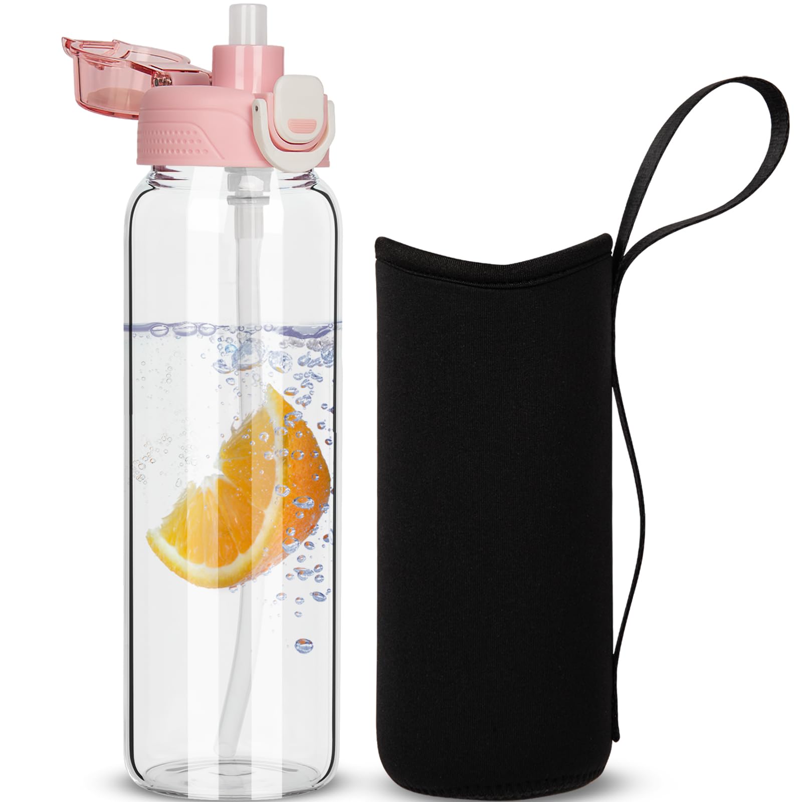 DEARRAY 0.8l Trinkflasche Glas Flasche mit Strohhalm 800ml G