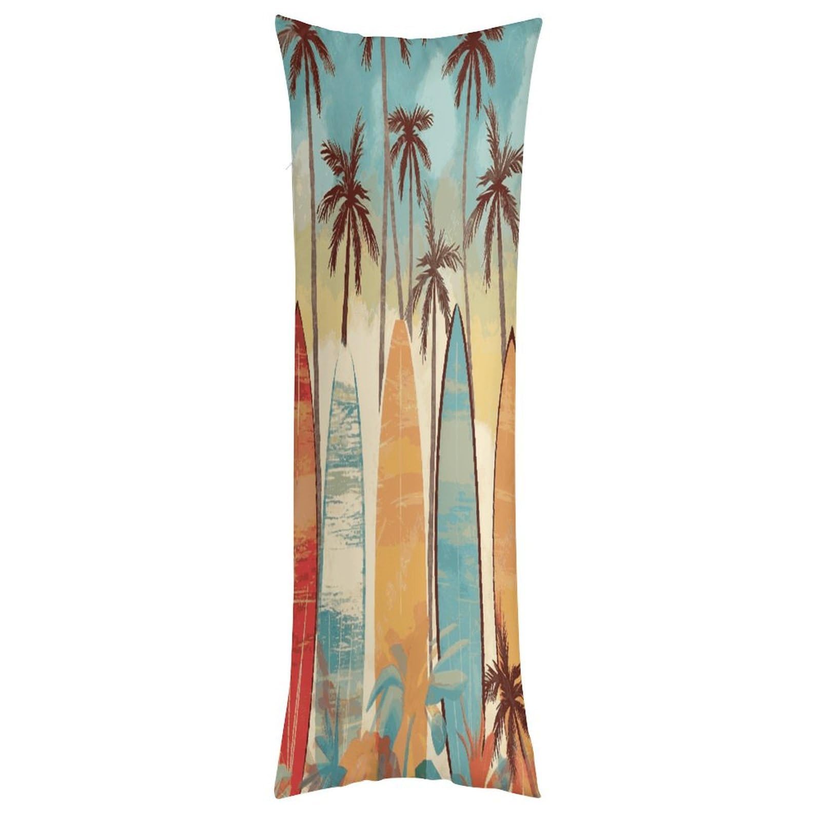 LDGSUPH Surfboard Palm Tree Pillow Cases Soft Pillowcase with Invisible Zipper Wrinkle Resistant Pillow Covers Breathable Removable Pillow Protector for Bed Sofa Car 20"x54"