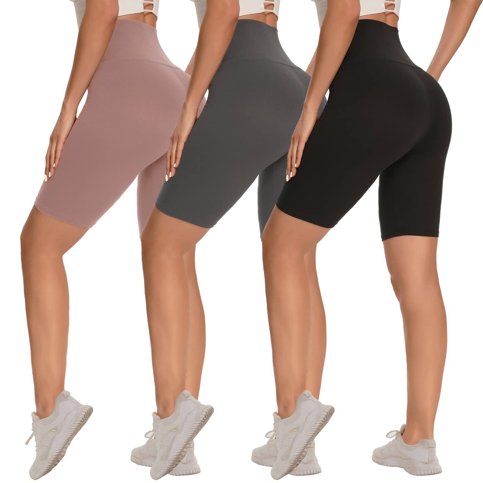 3 Pack Biker Shorts for Women – 8"/5"/3" High Waisted Tummy Control Workout Yoga Running Athletic Shorts