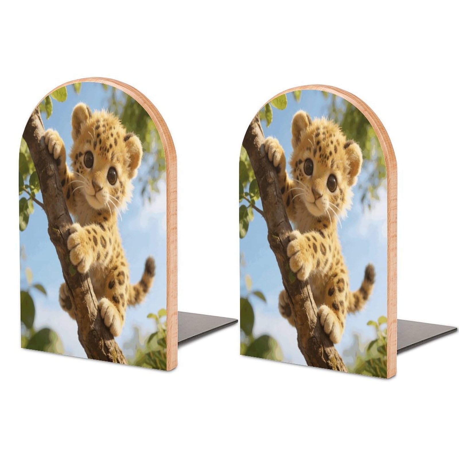 Sujetalibros de leopardo de madera decorativa con acabado moderno de alta calidad