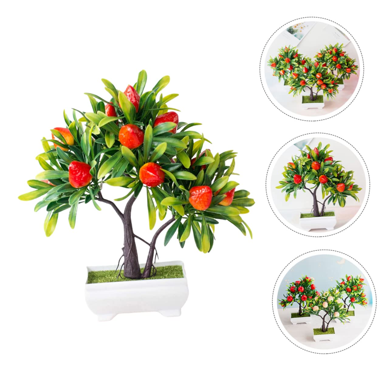 ABOOFAN 2 Pièces Simulation bonsaï arbousier Plantes artificielles Plantes d'intérieur fraisiers artificiels décor d'arbre aux Fraises Ornement Décoration de Bureau Faux arbousier Fruit