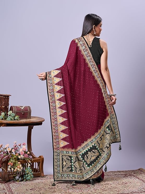 Image of Jaanvi fashion Women's Pasapalli Design Sambalpuri Silk Saree with Swarovski Work & Blouse Piece