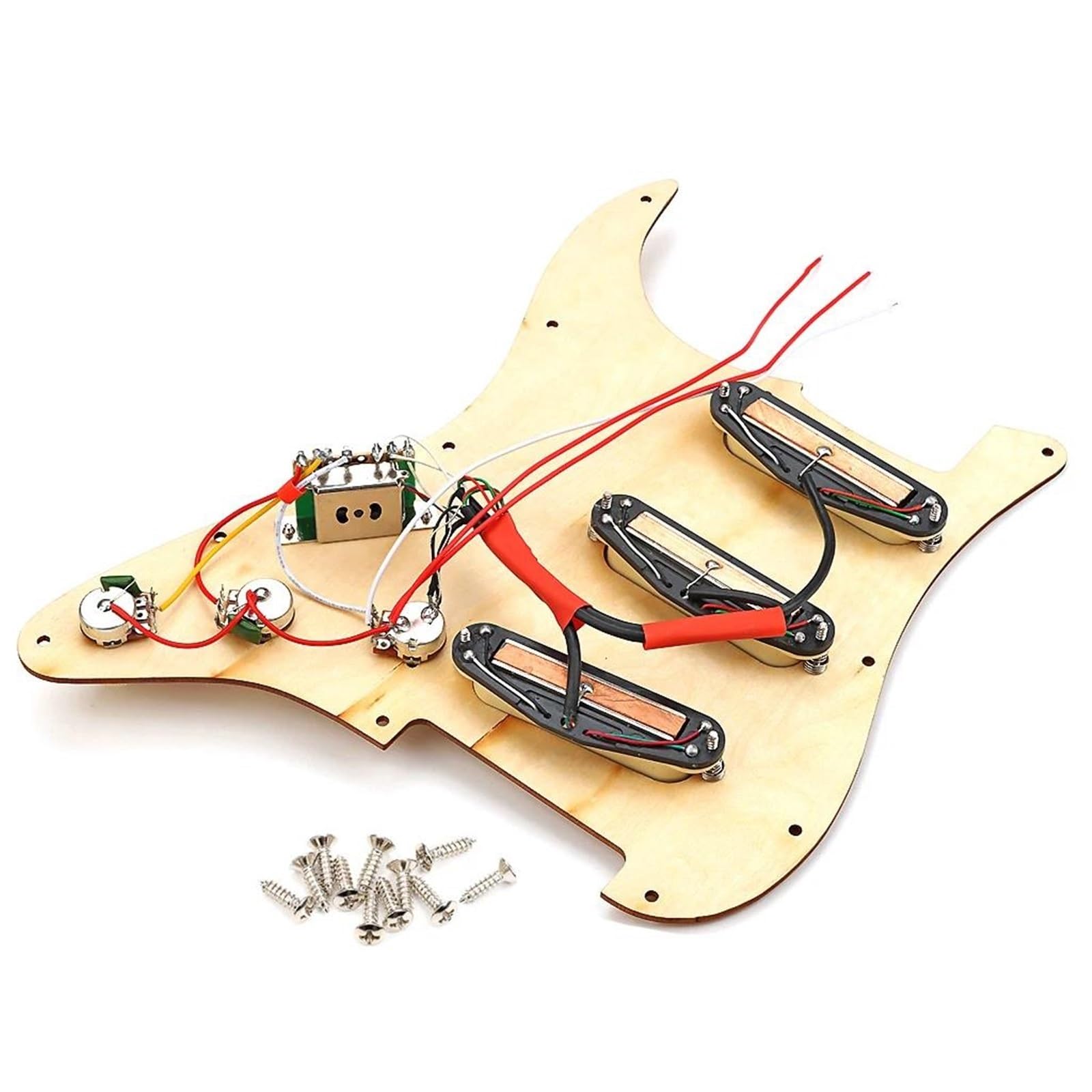 Do gitary elektrycznej w stylu Strat drewniana wstępnie okablowana maskownica z załadowanym przetwornikiem Mini-Humbucker wielkości pojedynczej cewki Zestaw Przetworników Pickguard