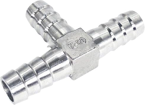 304 Stainless Steel T-Shape Tee Barb Hose Fittings 6mm- 32mm 3 Way Hose Tube Barb Barbed Coupling Color Silver, Size 16mm