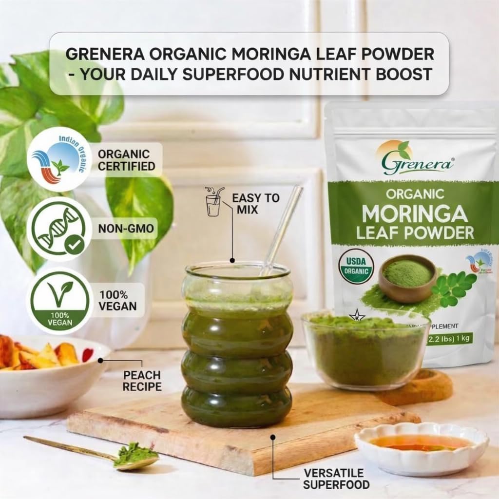 Grenera Organic Moringa Powder | Moringa Oleifera Leaf | Plant Based Ingredient | Lab Tested for Quality | Easy Mix for Smoothies, Drinks & Recipes | from Organic Farms in India | 2.2 lbs (1 kg) — Amazon image 2