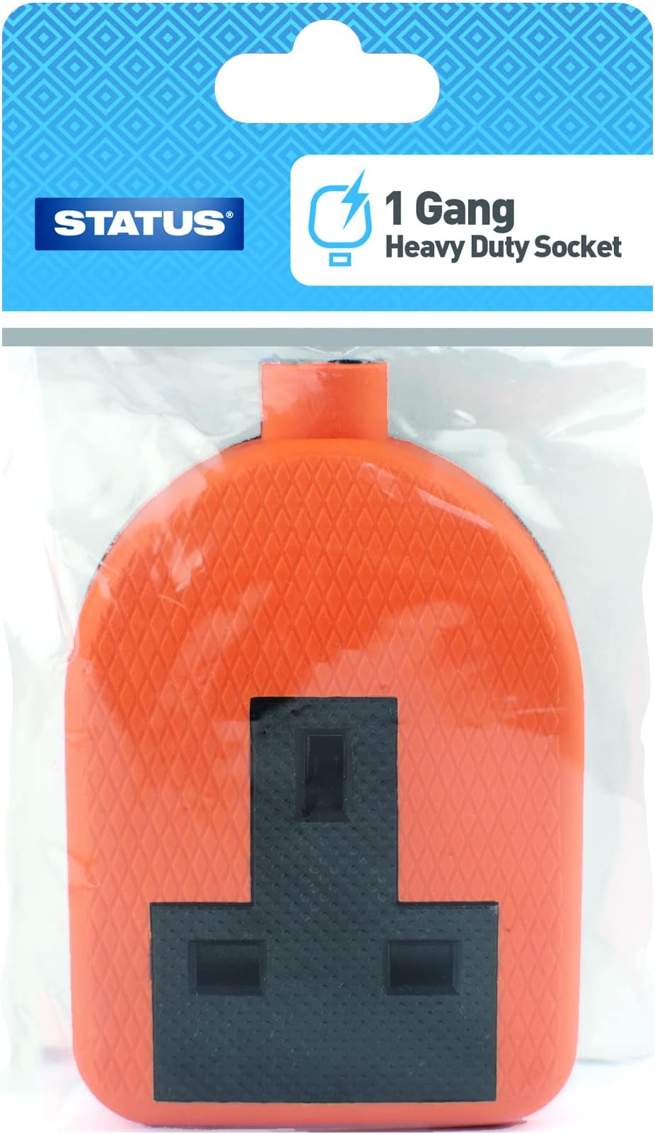 STATUS Rubber Socket Block | Orange 1 Gang 2 Way Double Socket | 13A Heavy Duty | Re-Wireable | S1G13AORSB6