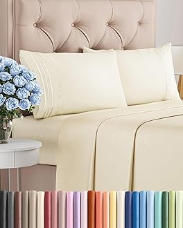 Full Size 4 Piece Sheet Set - Comfy Breathable & Cooling Bed Sheets Set - Hotel Luxury Bedding for Women, Men, Kids, Teens, Boys & Girls - Deep Pockets, Ultra-Soft, Wrinkle Free - Oeko-Tex - Off White