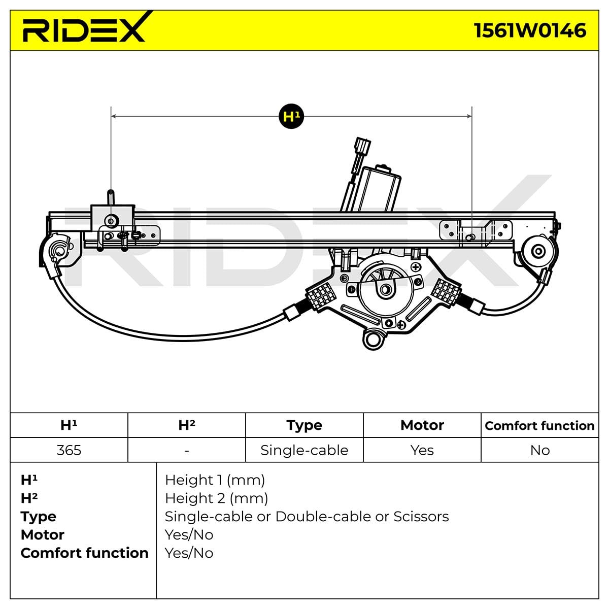 RIDEX 1561W0146 Lève-vitre électrique Avant Droite avec moteur électrique Compatible avec FIAT Punto II 3/5 portes 188
