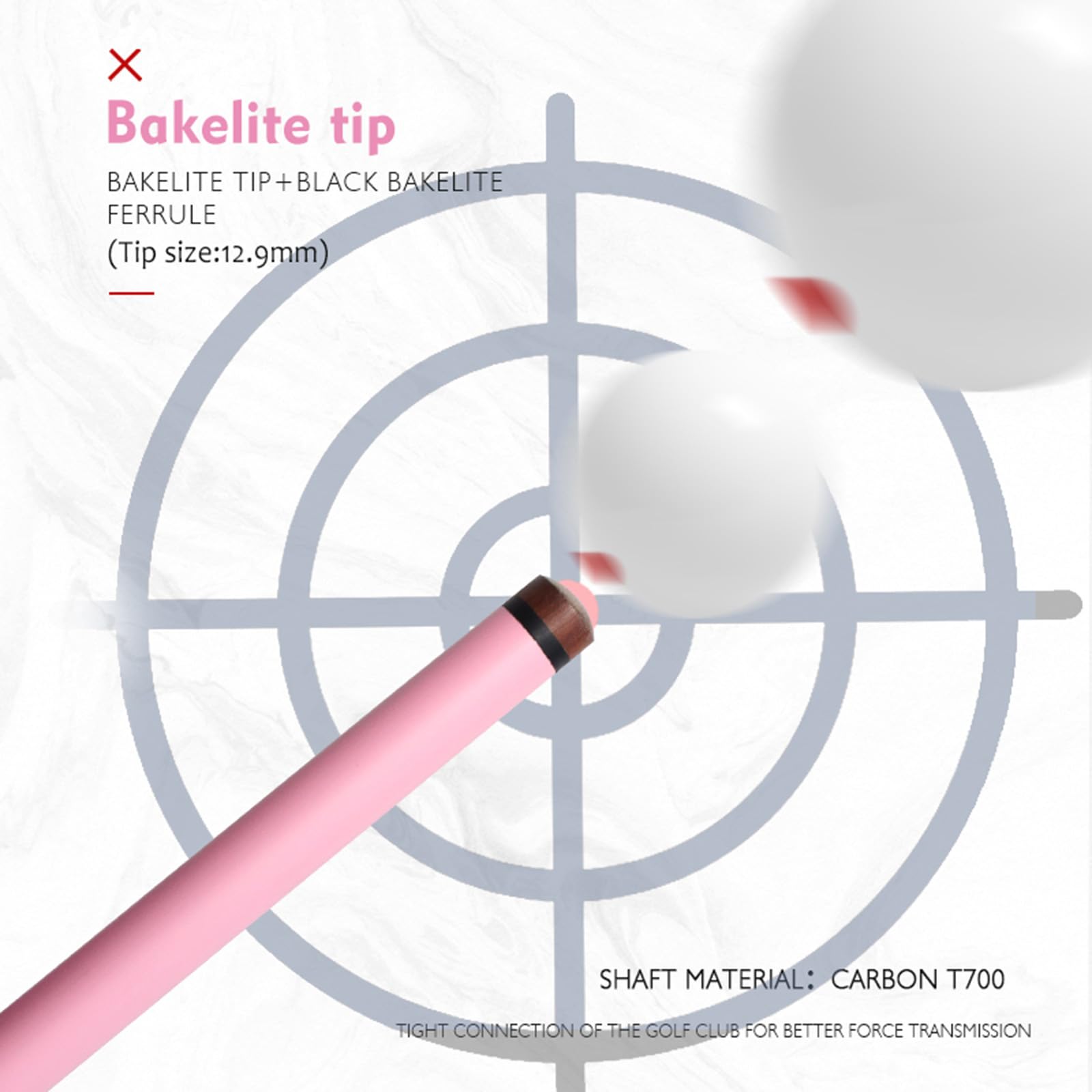 OKHEALING T700 Attelle de billard rose pour femme en fibre de carbone - Tête de 12,9 mm, 1/2 articulation, attelle de billard et snooker professionnel pour débutants et joueurs expérimentés, attelle