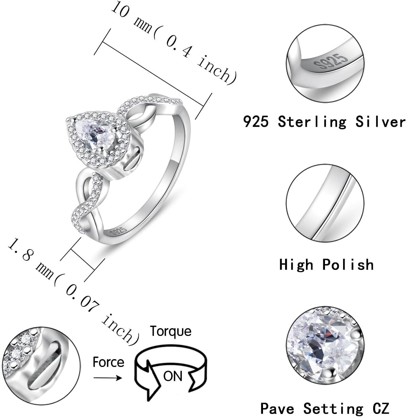 Sterling Silver Cremation Urn Ring for Ashes - Women Teardrop Cremation Memorial Keepsake Ring with Cubic Zirconia Bereavement Jewelry Gift for A Loss of The Loved One - Image 7