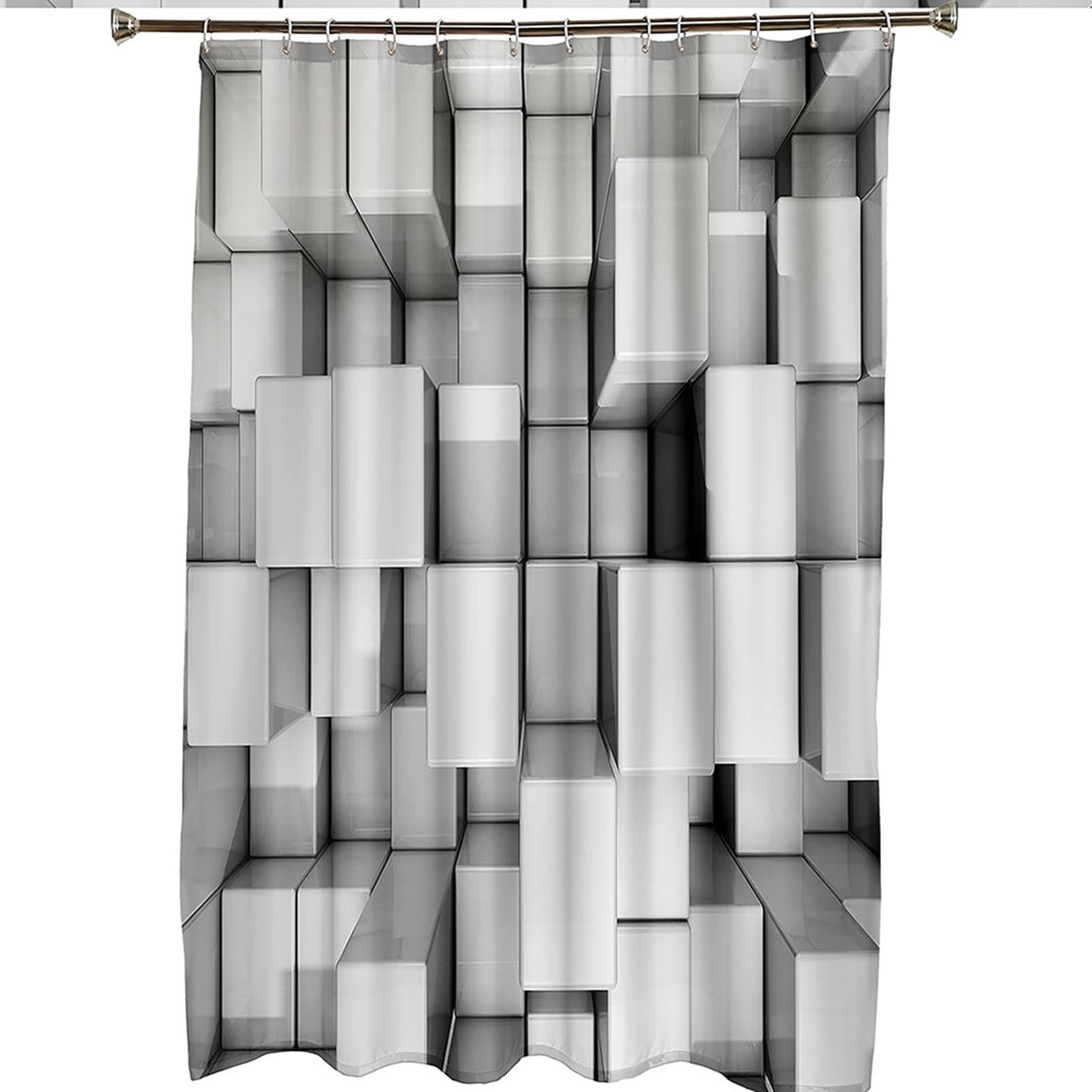 Duschvorhang 180X200, Textil Duschvorhang Weiss 3D Geometrie Schöner Duschvorhang