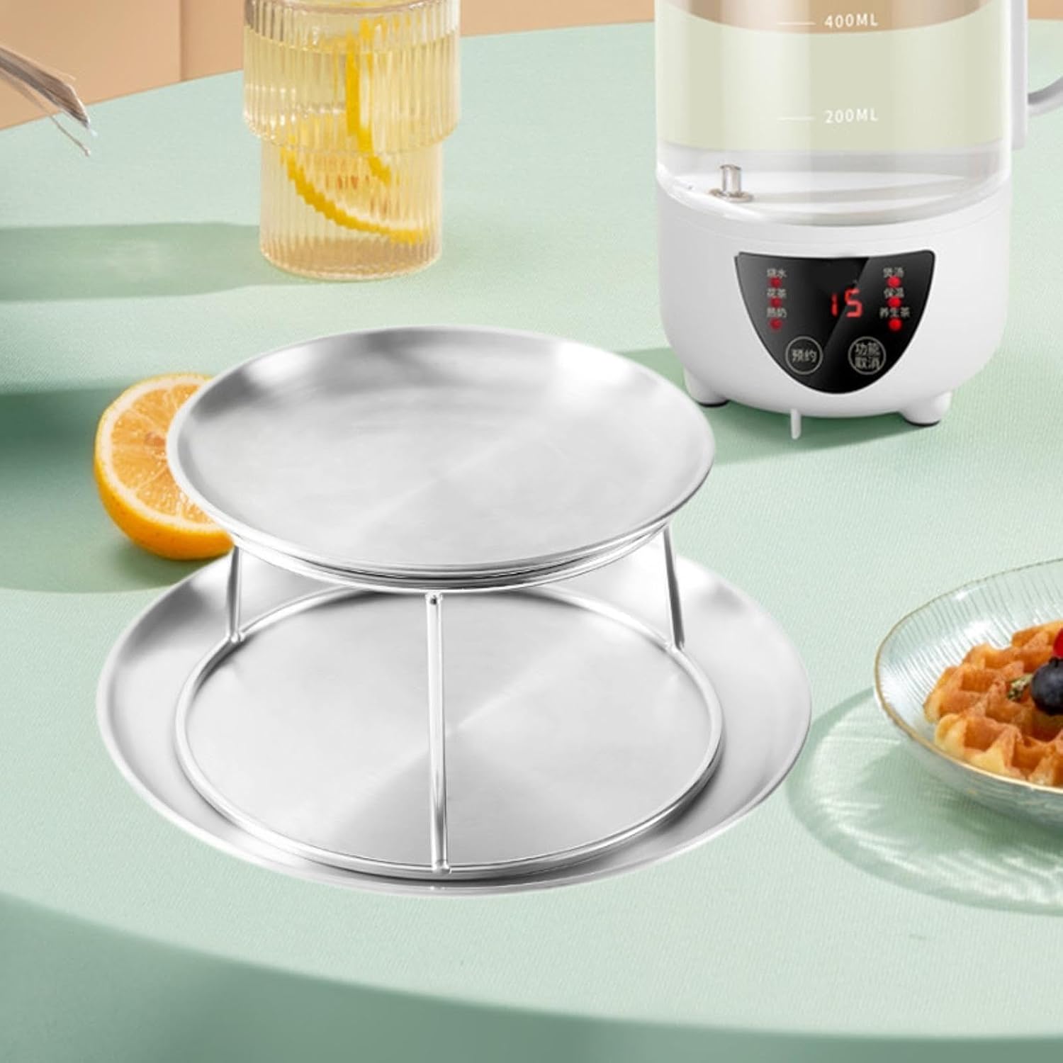 シーフードサービングプレートラック ピザトレイホルダー 多機能 2段ディスプレイ ベーキングパン プラッタースタンド コーヒーストア