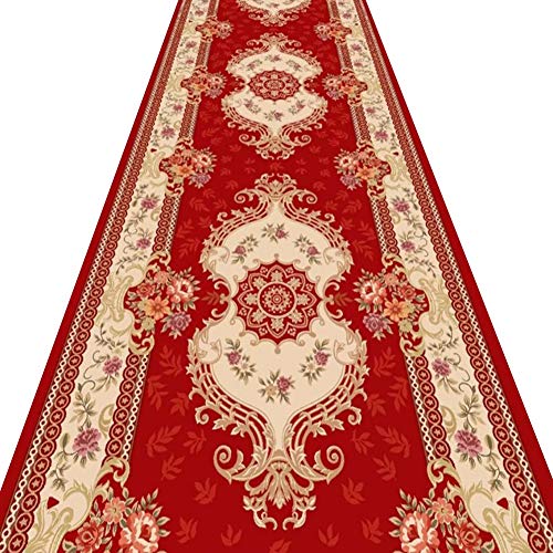 Alfombra larga de pasillo roja lavable a medida y felpudo de entrada texturizado 0.8x2m 2