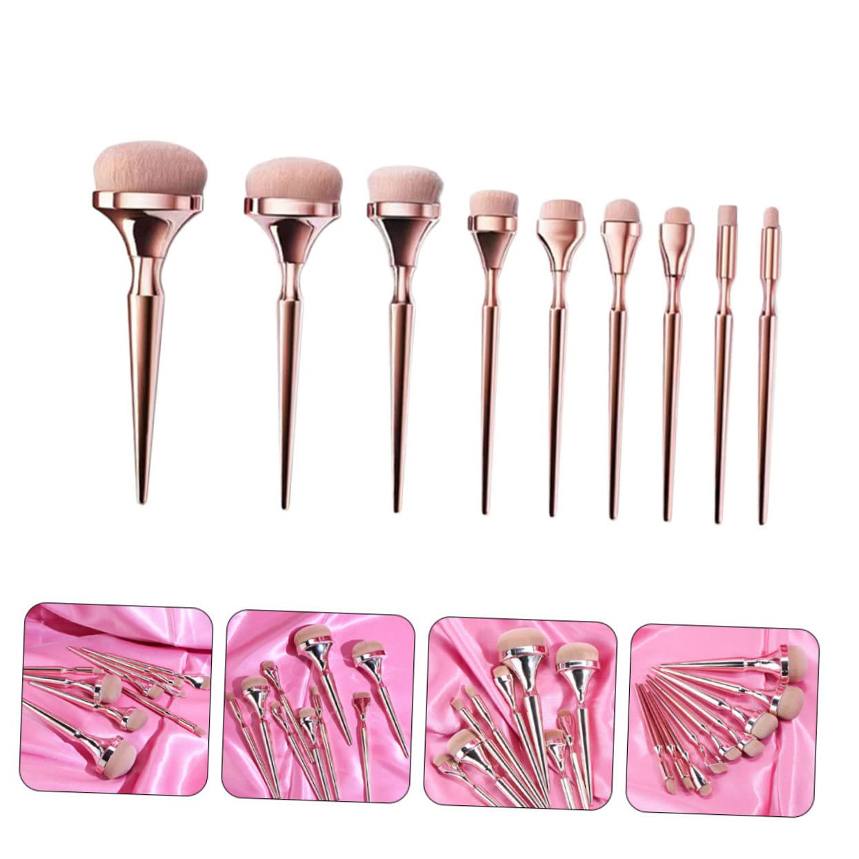 9pcs Professional Makeup Brush Portable Design Electroplated Handles Essential Tools for Women for Travel and Everyday Use